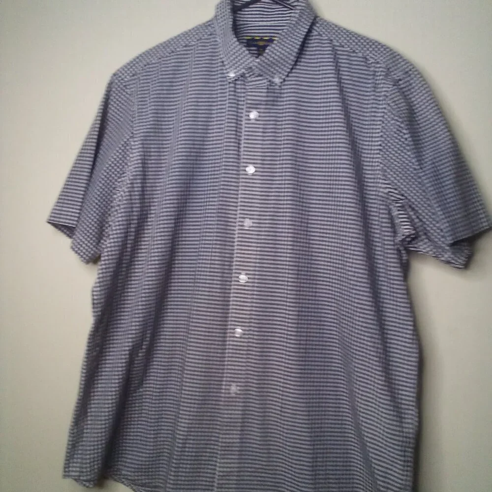 Club Room Shirt Men XL Button Down Short Sleeve Plaid Gingham Black White